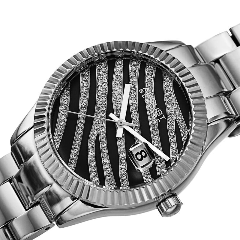 August Steiner Women's Zebra Pattern Date Leather Strap Watch - Silver