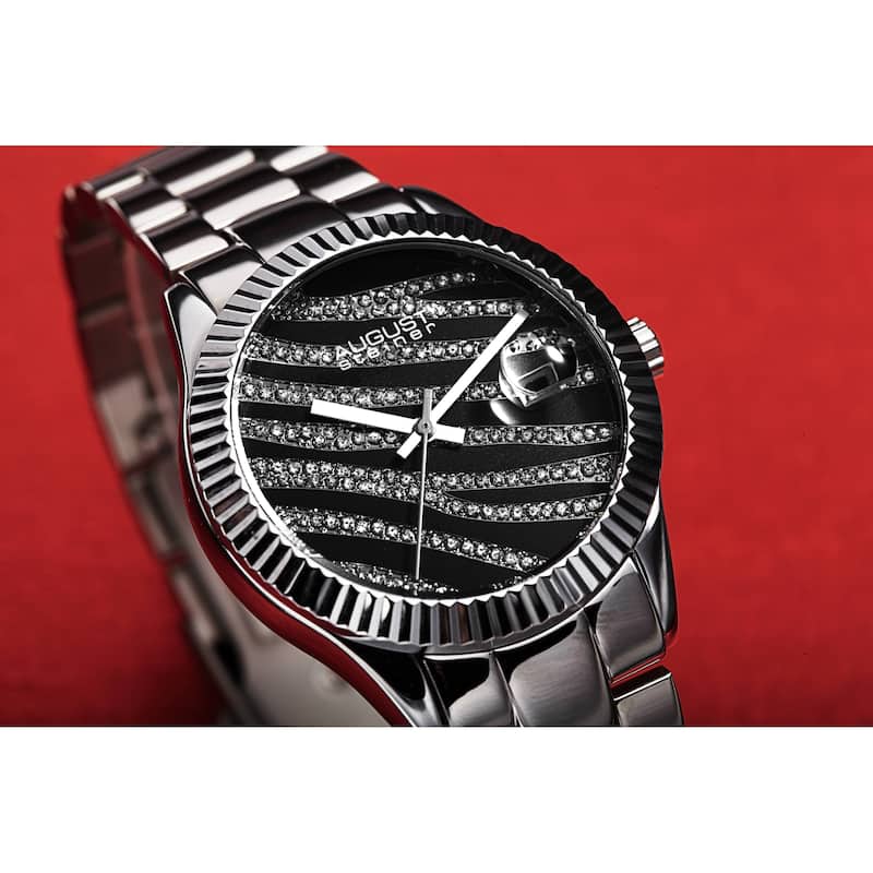 August Steiner Women's Zebra Pattern Date Leather Strap Watch