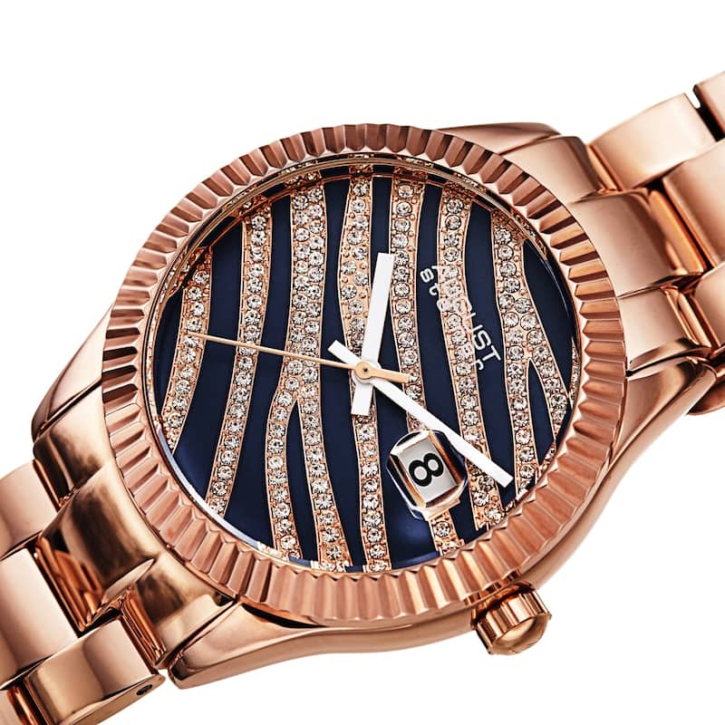 August Steiner Women's Zebra Pattern Date Leather Strap Watch