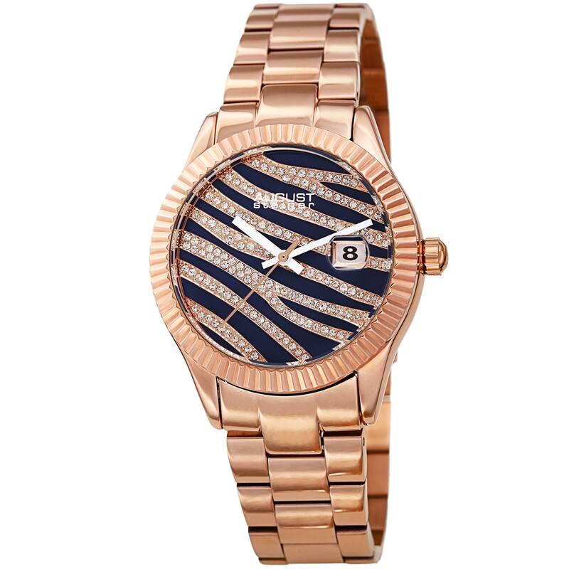 August Steiner Women's Zebra Pattern Date Leather Strap Watch