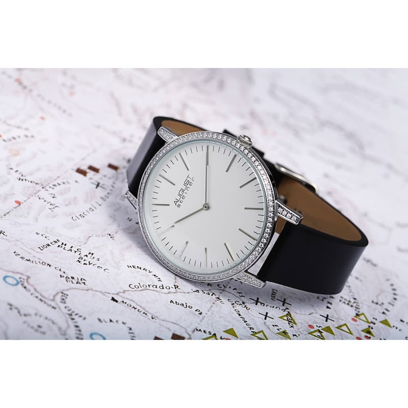August Steiner Men's Classic Crystal Leather Strap Watch