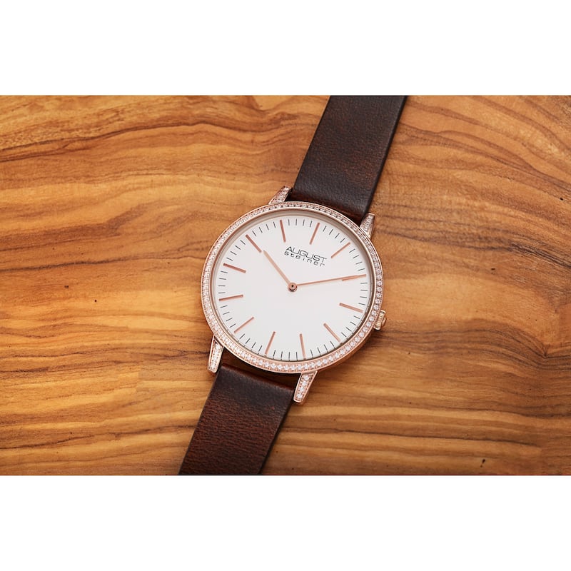 August Steiner Men's Classic Crystal Leather Strap Watch