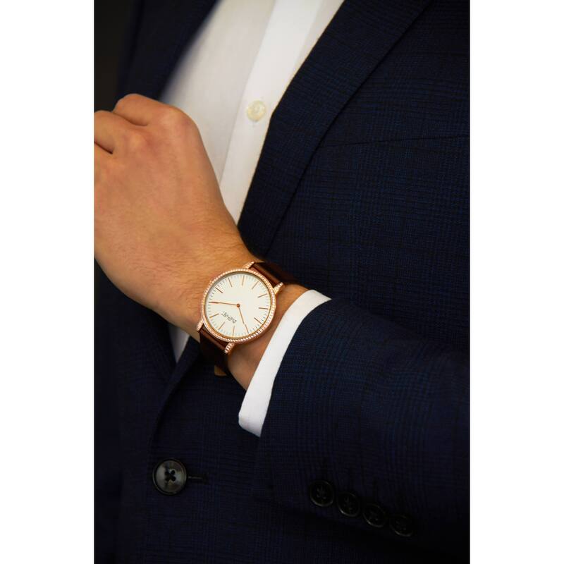 August Steiner Men's Classic Crystal Leather Strap Watch