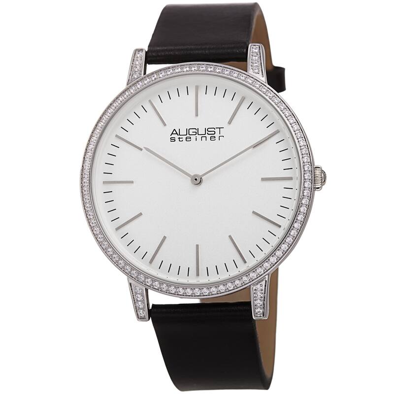 August Steiner Men's Classic Crystal Leather Strap Watch