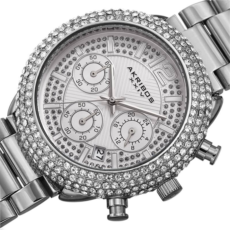 Akribos XXIV Men's Chronograph Crystal Encrusted Bracelet Watch - Silver