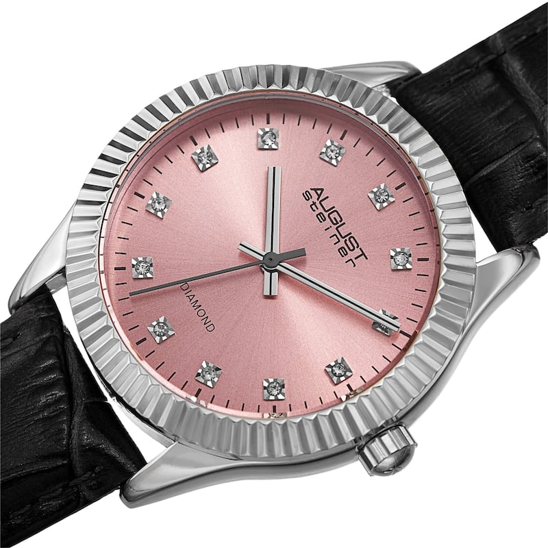 August Steiner Women's Diamond Radiant Leather Strap Watch