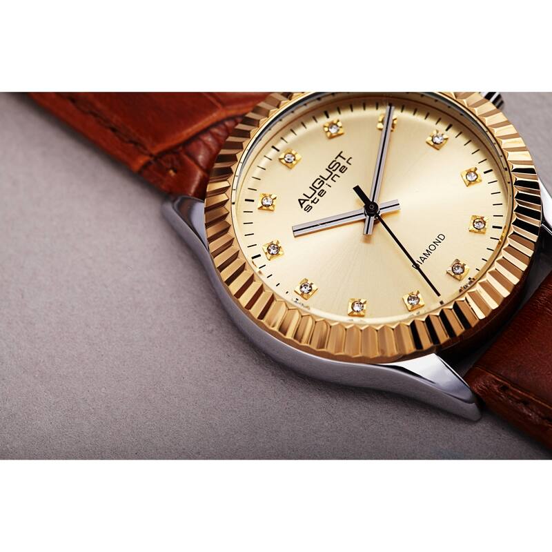 August Steiner Women's Diamond Radiant Leather Strap Watch