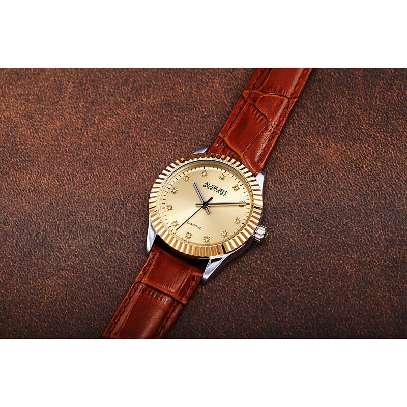 August Steiner Women's Diamond Radiant Leather Strap Watch