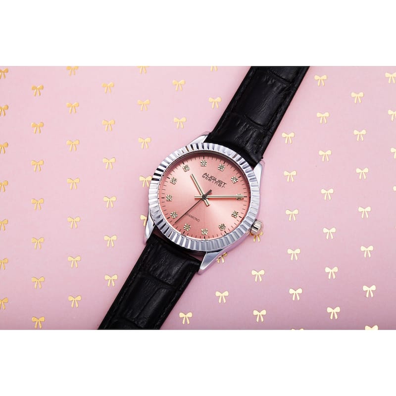 August Steiner Women's Diamond Radiant Leather Strap Watch