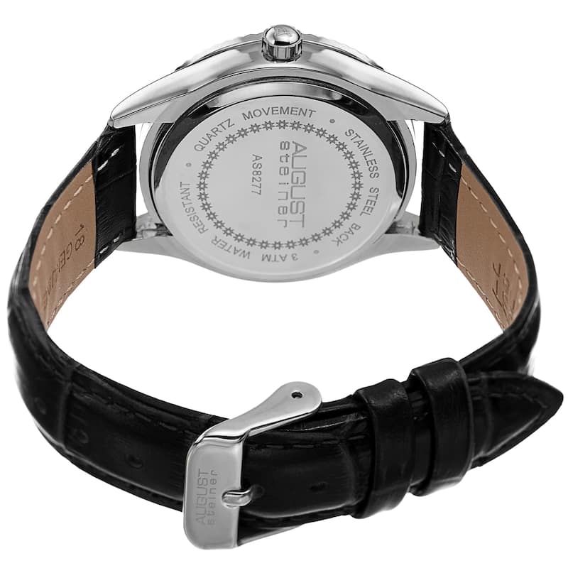August Steiner Women's Diamond Radiant Leather Strap Watch
