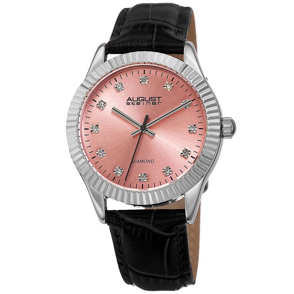 August Steiner Women's Diamond Radiant Leather Strap Watch