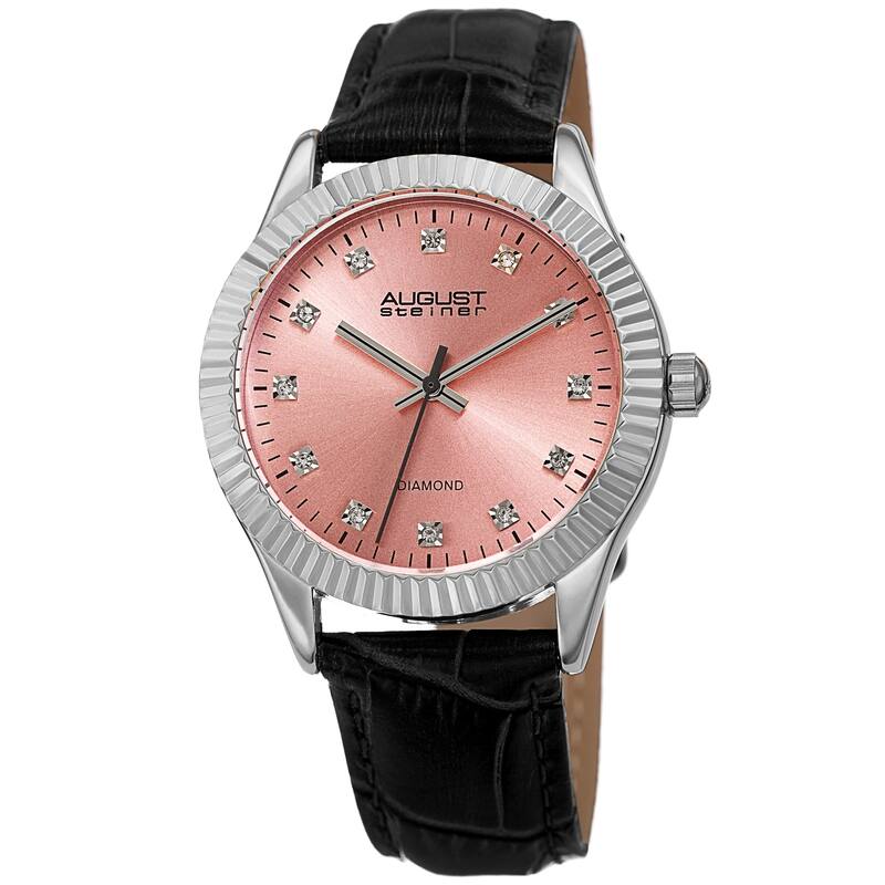 August Steiner Women's Diamond Radiant Leather Strap Watch