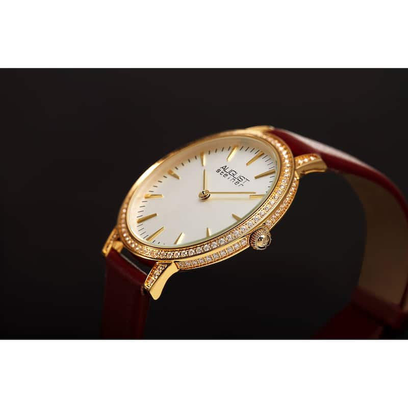 August Steiner Women's Classic Crystal Leather Strap Watch