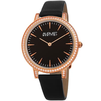 August Steiner Women's Classic Crystal Leather Strap Watch