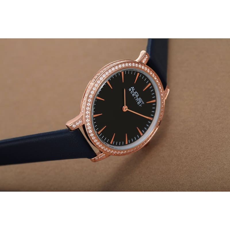 August Steiner Women's Classic Crystal Leather Strap Watch