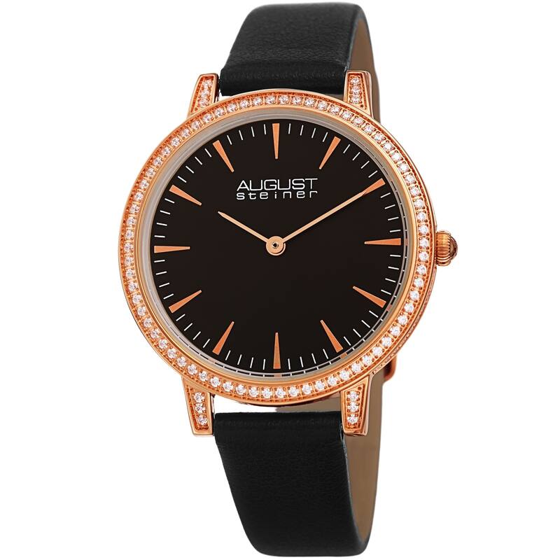 August Steiner Women's Classic Crystal Leather Strap Watch