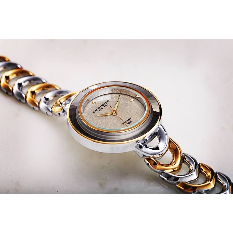 Akribos XXIV Ladies Fashion Diamond Glitter Dial Link Bracelet Watch