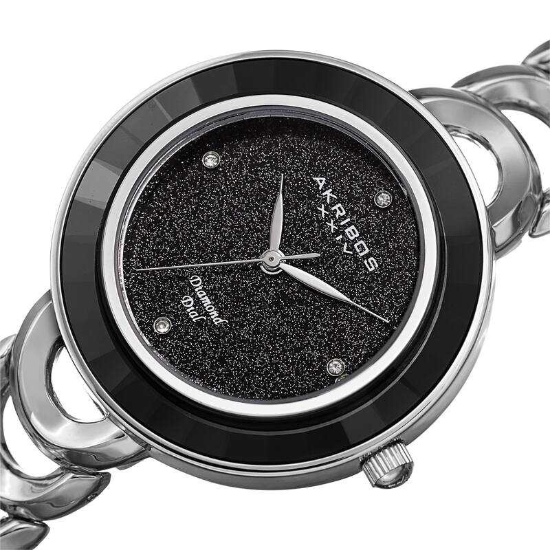 Akribos XXIV Ladies Fashion Diamond Glitter Dial Link Bracelet Watch - Silver