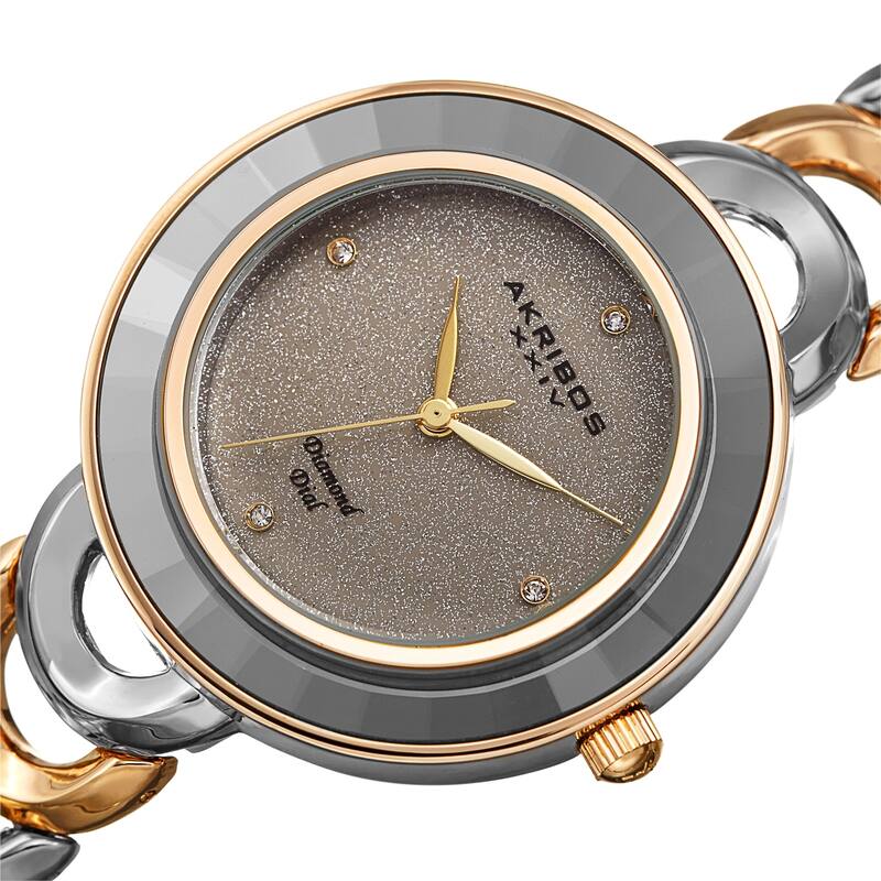 Akribos XXIV Ladies Fashion Diamond Glitter Dial Link Bracelet Watch - Two-tone