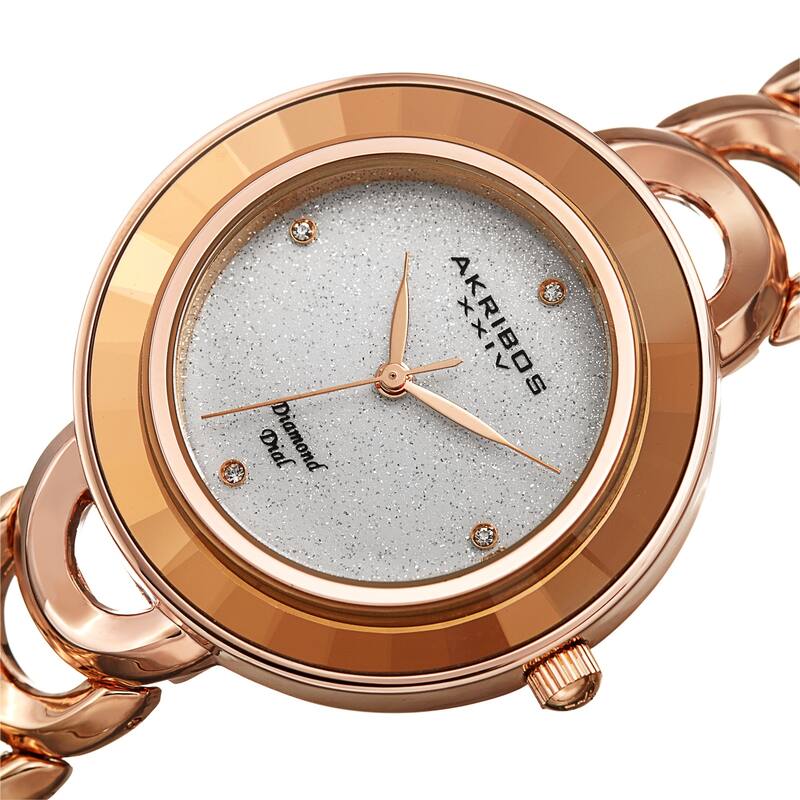 Akribos XXIV Ladies Fashion Diamond Glitter Dial Link Bracelet Watch