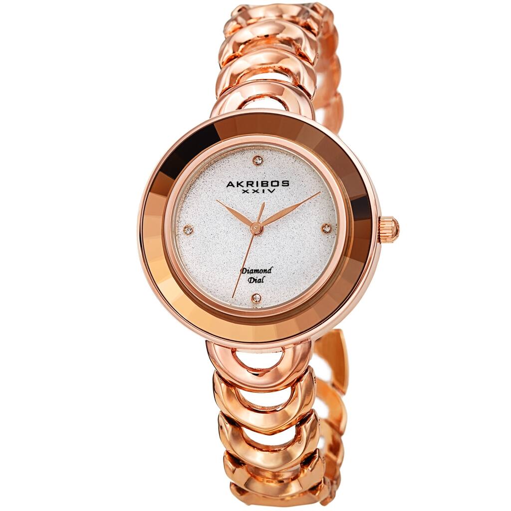 Akribos XXIV Ladies Fashion Diamond Glitter Dial Link Bracelet Watch