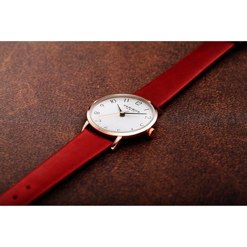 Akribos XXIV Ladies Classic Petite Pencil Style Leather Strap Watch