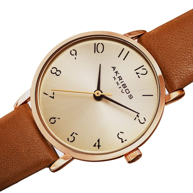 Akribos XXIV Ladies Classic Petite Pencil Style Leather Strap Watch
