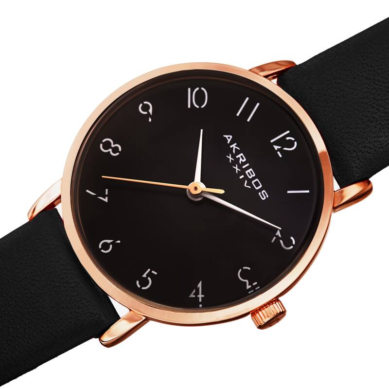 Akribos XXIV Ladies Classic Petite Pencil Style Leather Strap Watch