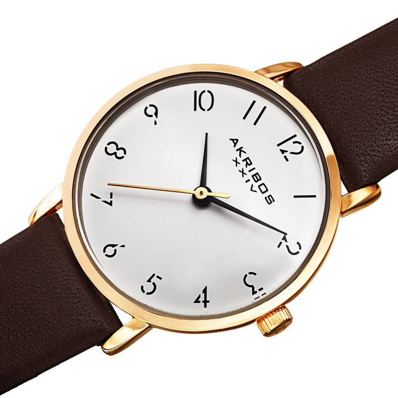 Akribos XXIV Ladies Classic Petite Pencil Style Leather Strap Watch