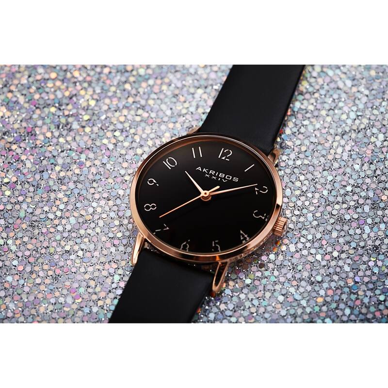 Akribos XXIV Ladies Classic Petite Pencil Style Leather Strap Watch