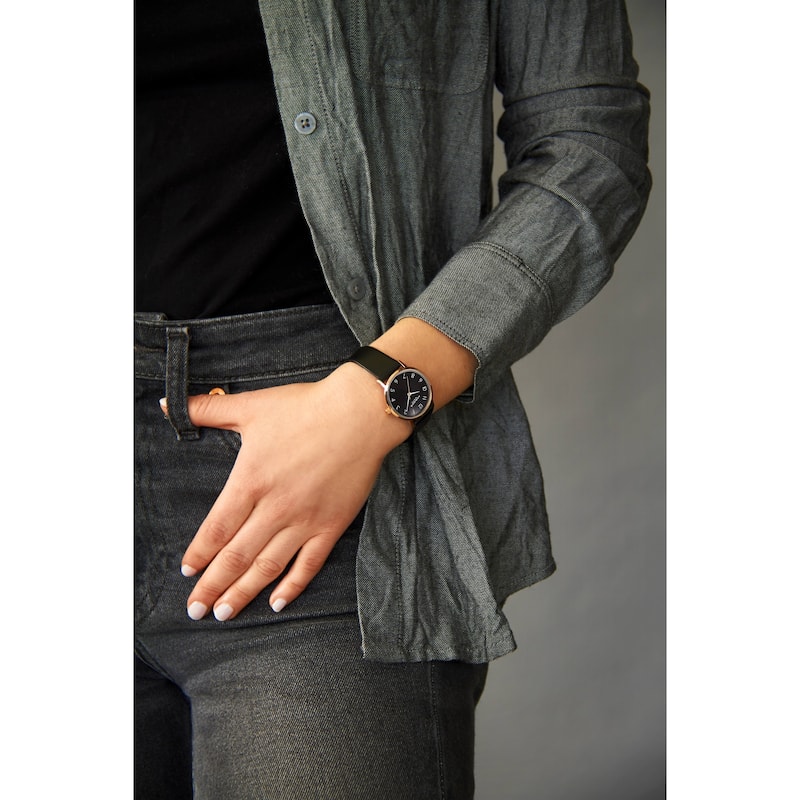 Akribos XXIV Ladies Classic Petite Pencil Style Leather Strap Watch