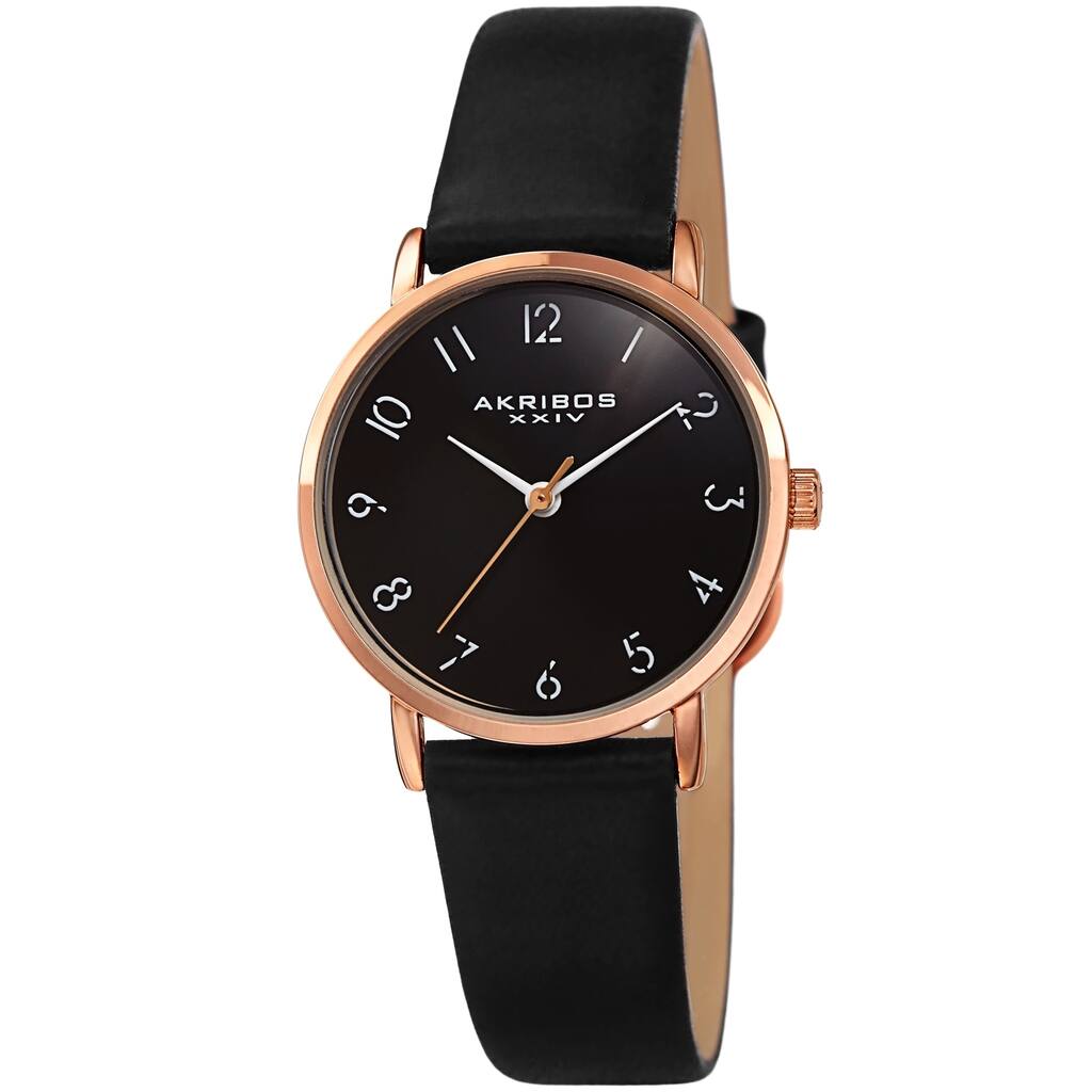 Akribos XXIV Ladies Classic Petite Pencil Style Leather Strap Watch