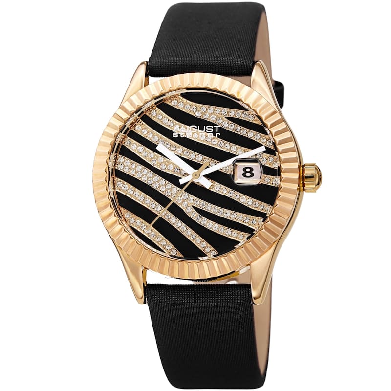 August Steiner Women's Zebra Crystal Grooved Satin Strap Watch