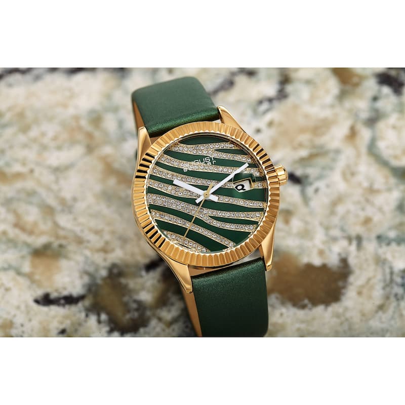 August Steiner Women's Zebra Crystal Grooved Satin Strap Watch