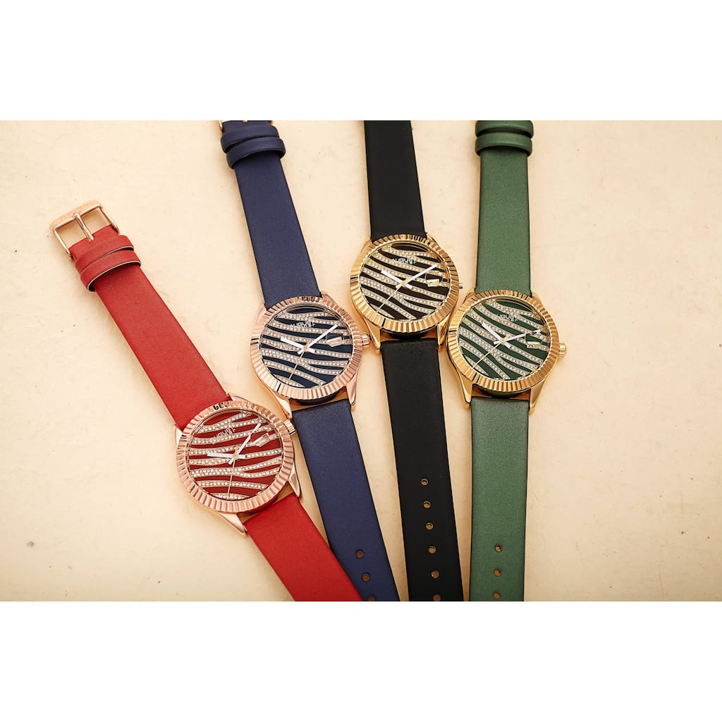 August Steiner Women's Zebra Crystal Grooved Satin Strap Watch