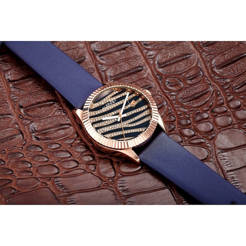 August Steiner Women's Zebra Crystal Grooved Satin Strap Watch