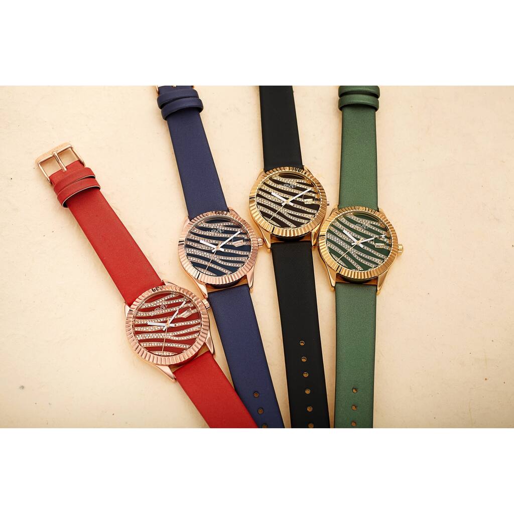 August Steiner Women's Zebra Crystal Grooved Satin Strap Watch