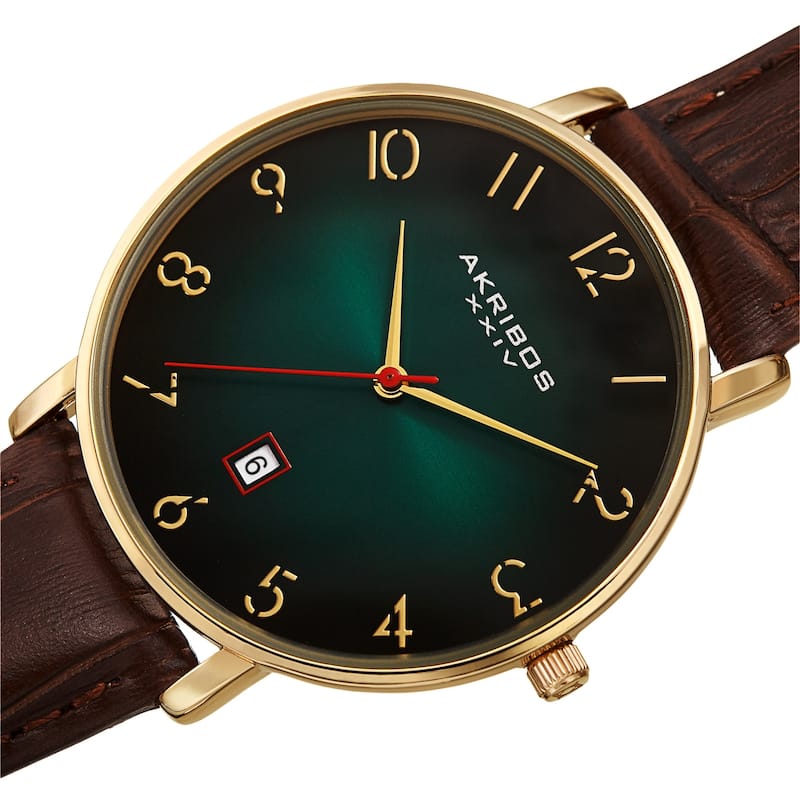 Akribos XXIV Men's Classic Date Embossed Leather Strap Watch