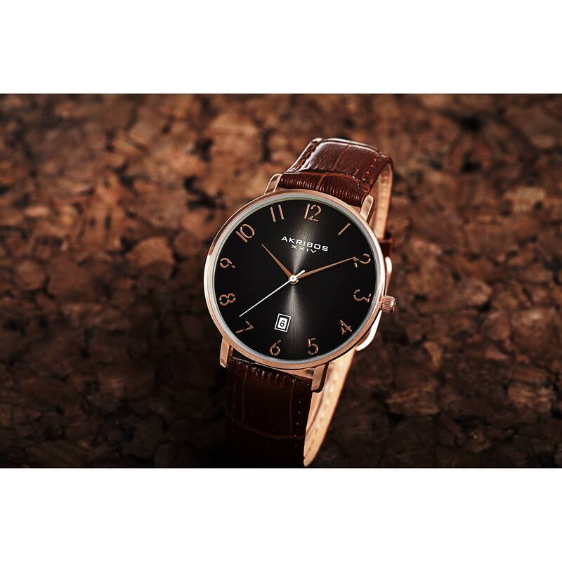 Akribos XXIV Men's Classic Date Embossed Leather Strap Watch