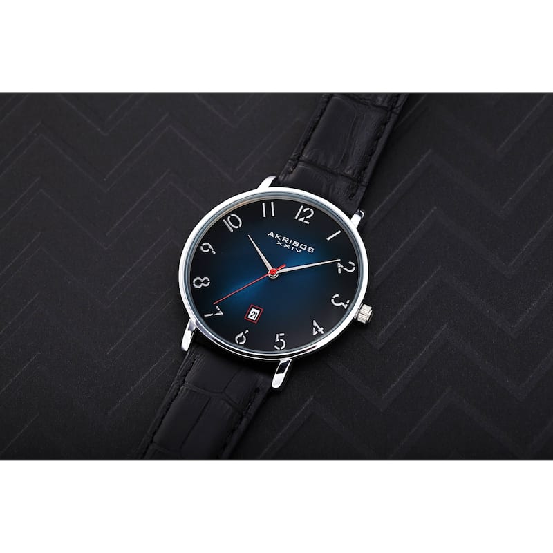 Akribos XXIV Men's Classic Date Embossed Leather Strap Watch
