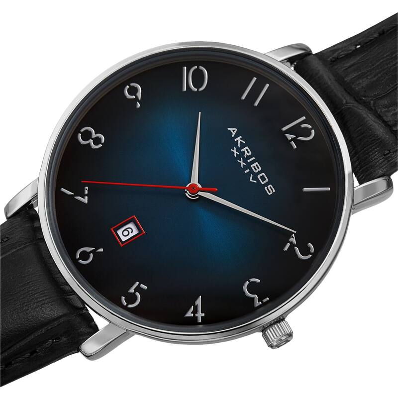 Akribos XXIV Men's Classic Date Embossed Leather Strap Watch - Silver