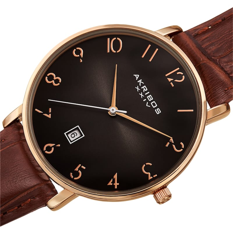 Akribos XXIV Men's Classic Date Embossed Leather Strap Watch