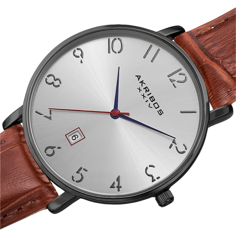 Akribos XXIV Men's Classic Date Embossed Leather Strap Watch