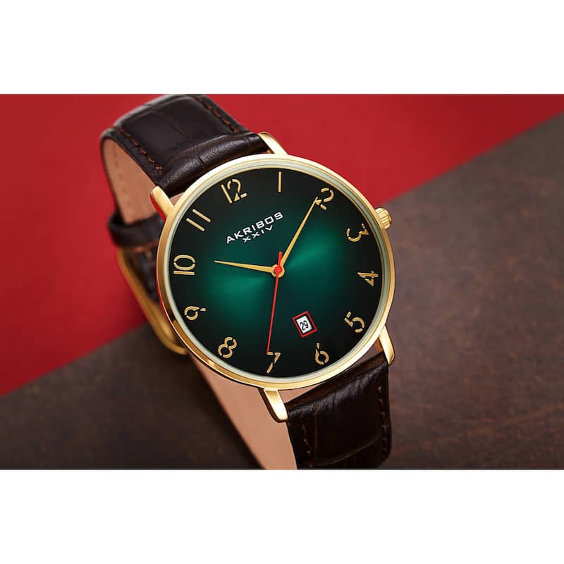 Akribos XXIV Men's Classic Date Embossed Leather Strap Watch