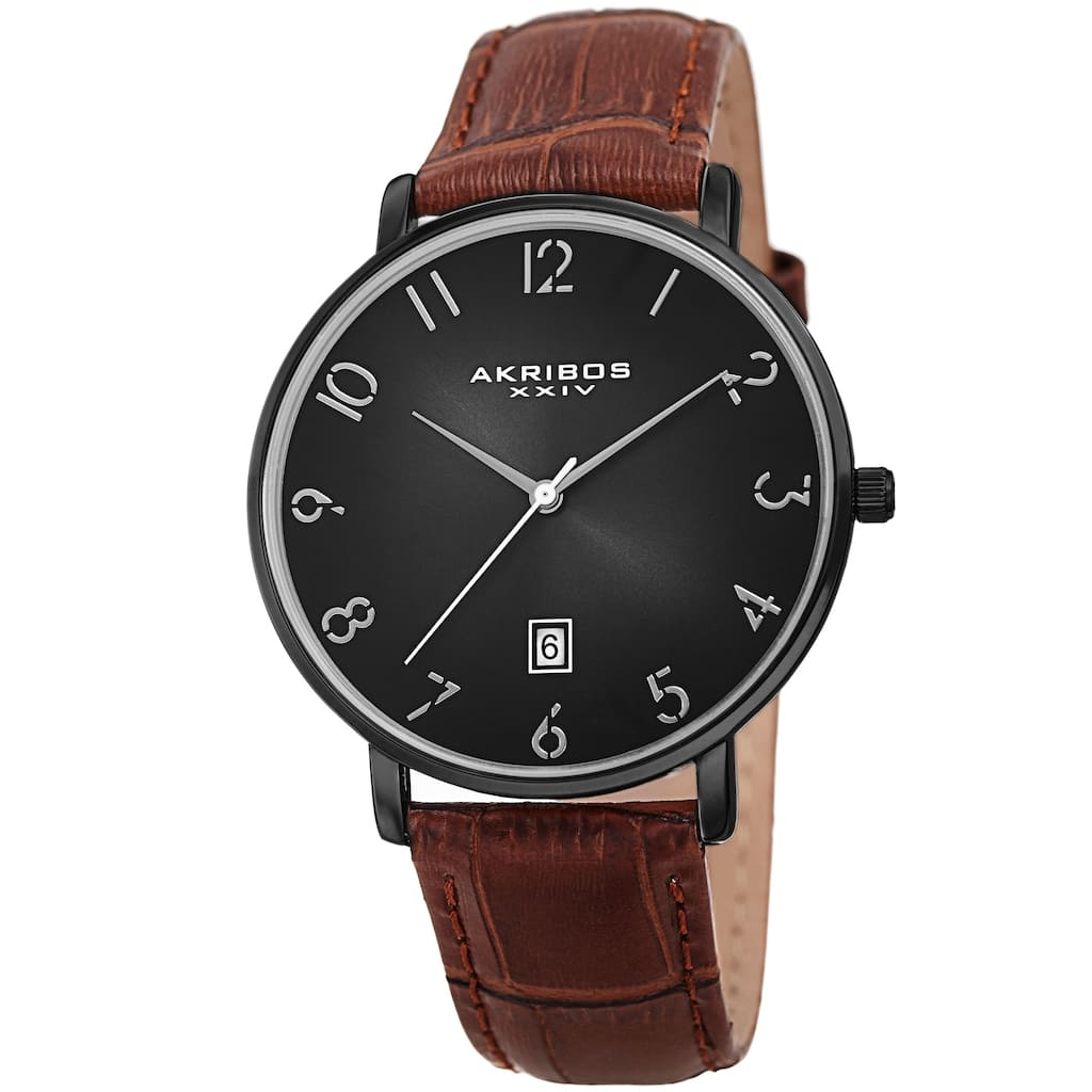 Akribos XXIV Men's Classic Date Embossed Leather Strap Watch