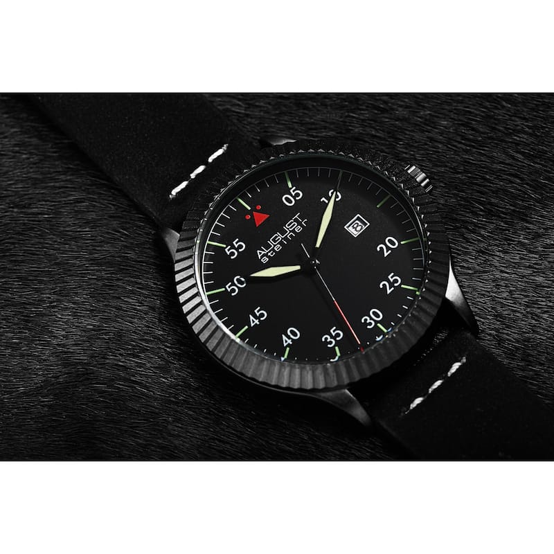August Steiner Men's Pilot Style Grooved Leather Strap Watch