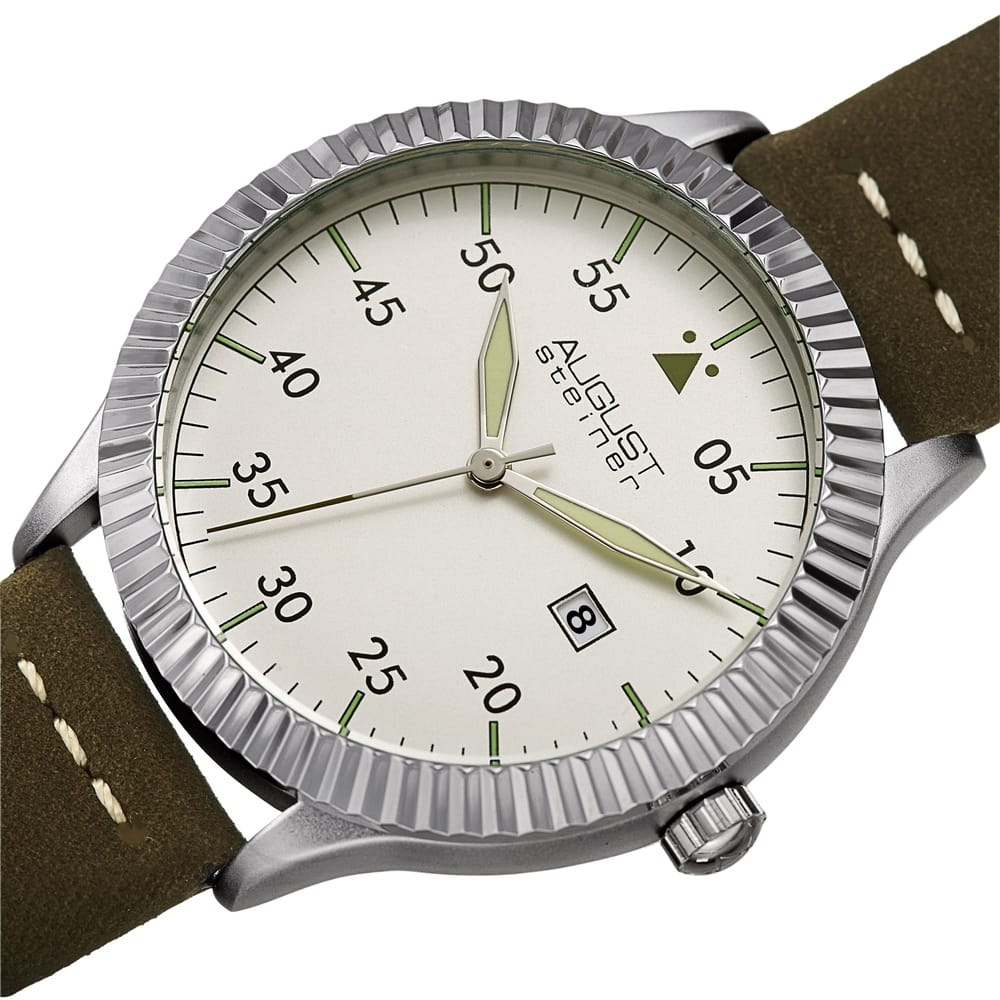 August Steiner Men's Pilot Style Grooved Leather Strap Watch