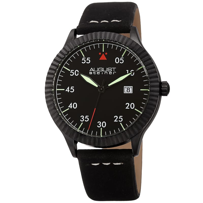 August Steiner Men's Pilot Style Grooved Leather Strap Watch
