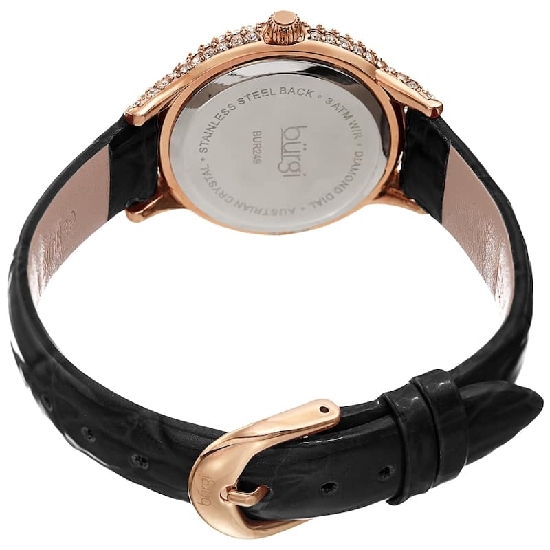 Burgi Women's Dazzling Diamond Swarovski Crystal Leather Strap Watch