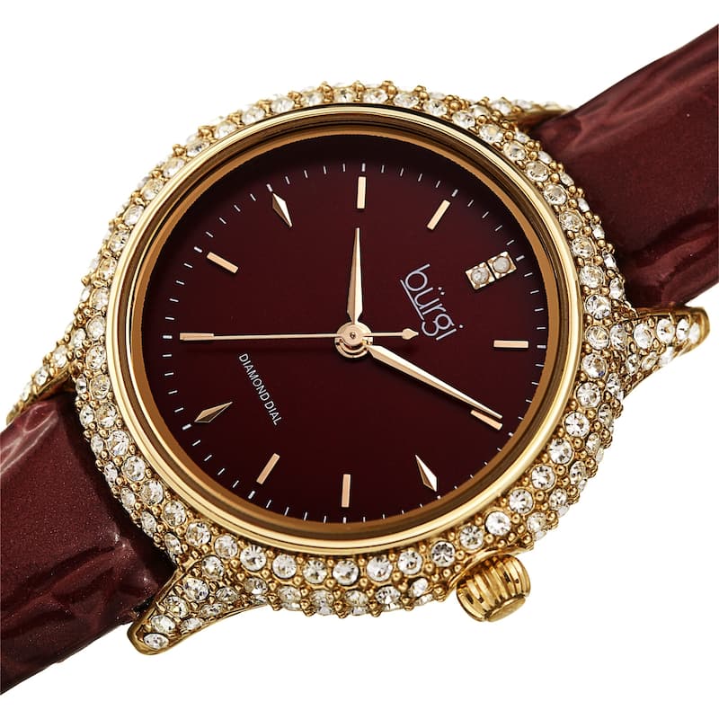 Burgi Women's Dazzling Diamond Swarovski Crystal Leather Strap Watch